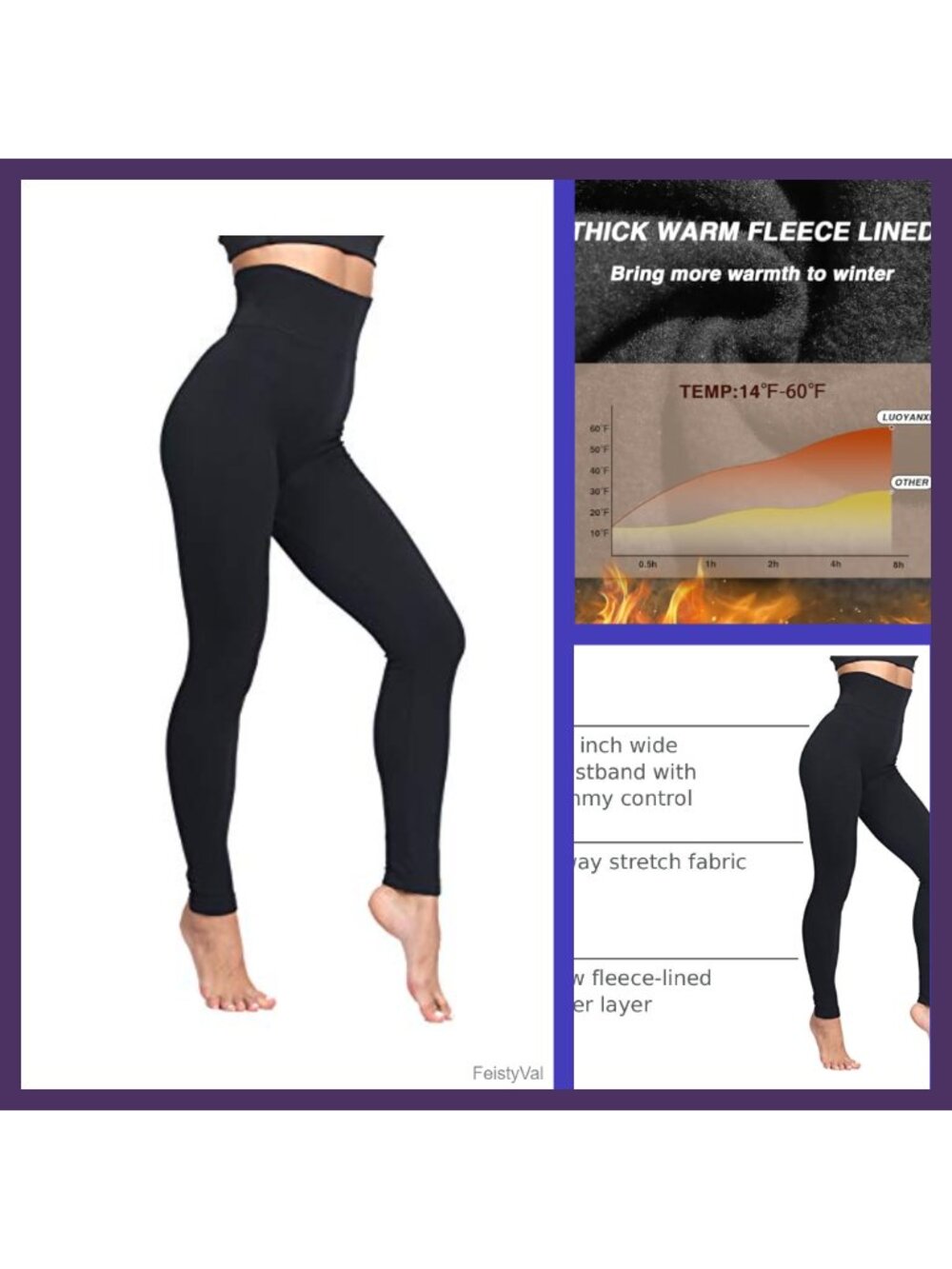 Fleece Lined High Waisted Thermal Leggings Tummy Control Yoga Pants